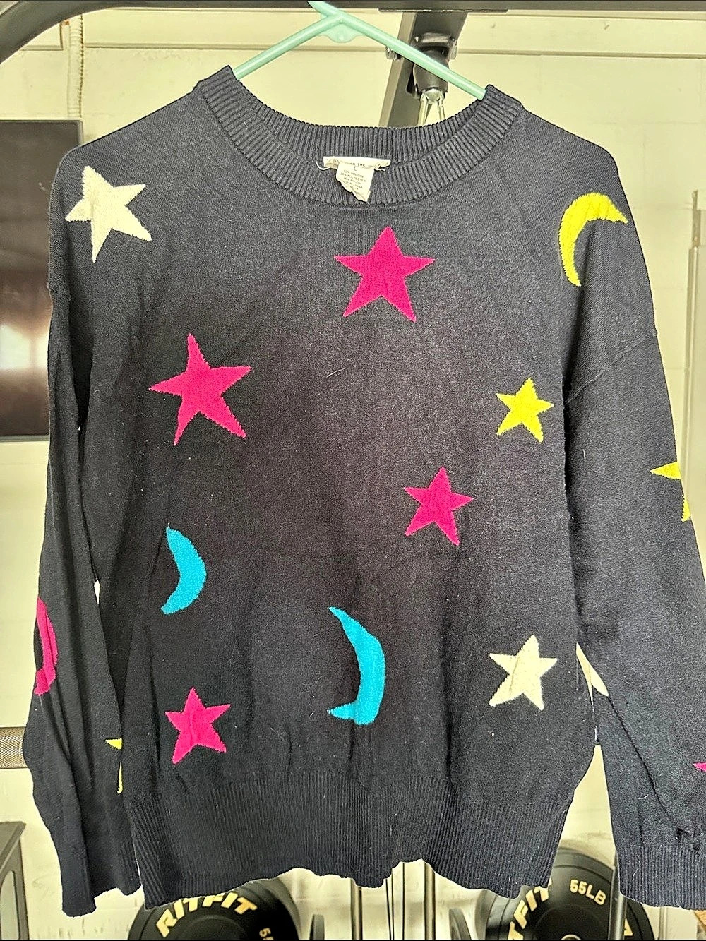 For The Republic Star & Moon Pattern Sweater in Black & Pink